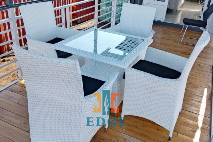 Four-Seater White Rattan Dining Set