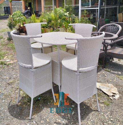 Round 4-Seater Rattan High Stool Set,